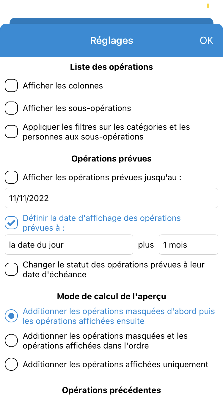 Options du compte