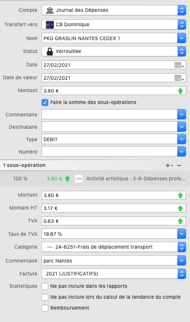 transfert journal des dépenses