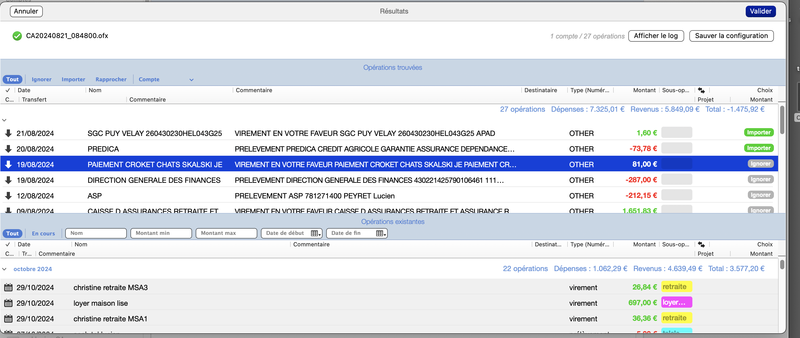 tableau importation