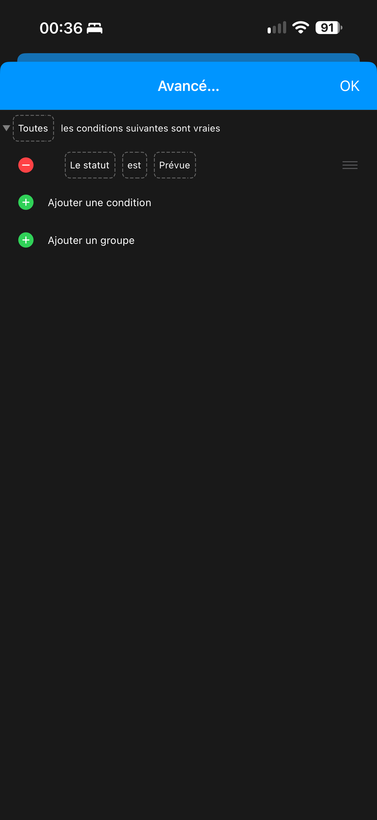 Filtre opérations prévues