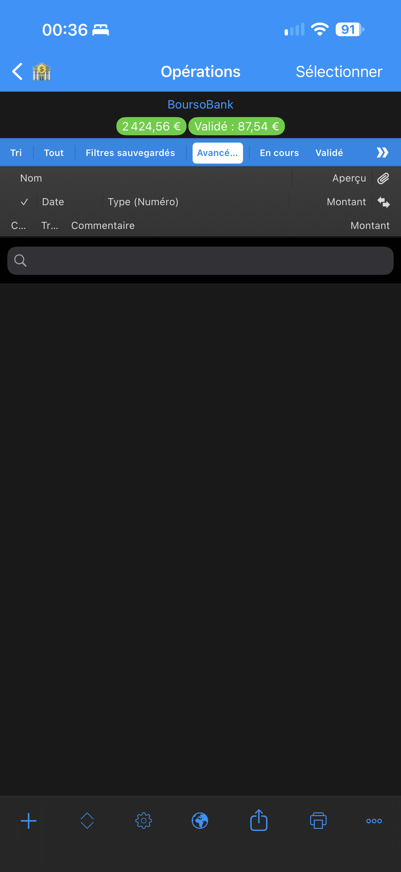 Aucune opération n’apparaît