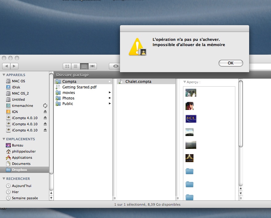 message d'erreur suite essai MAJ