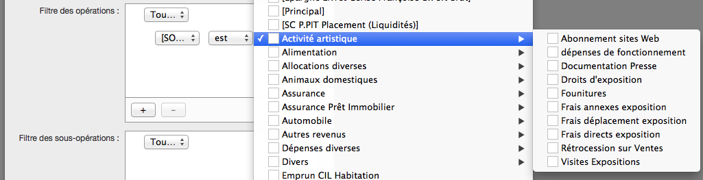 liste des sous catégories